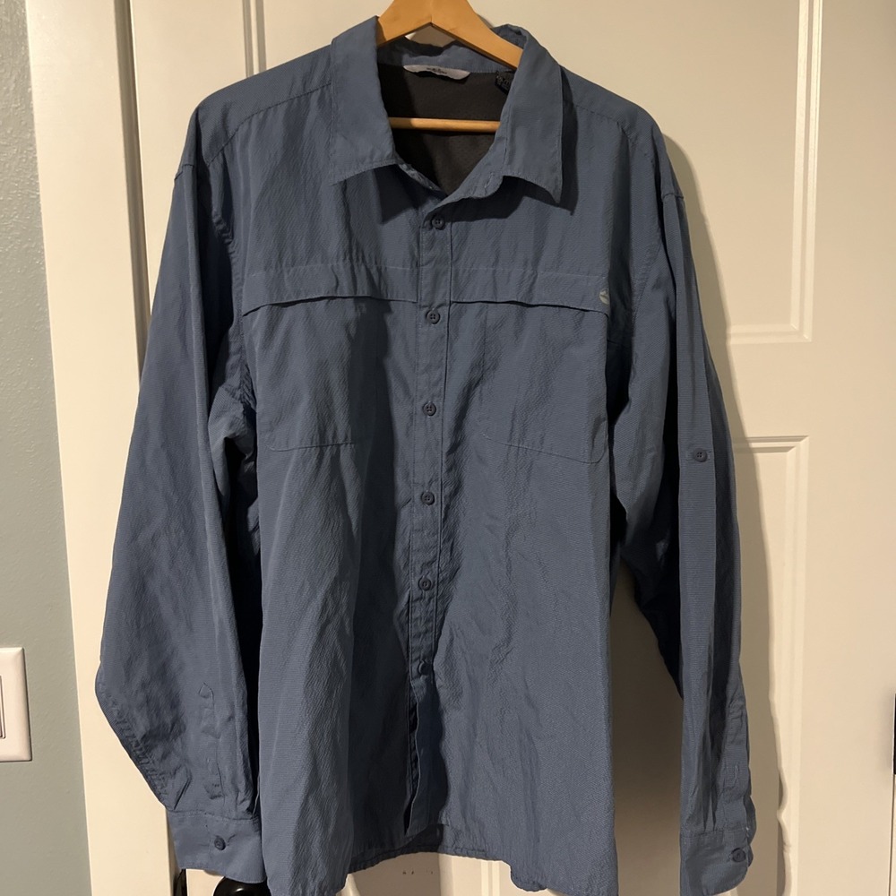 Wrangler Button Up Shirt Long Sleeve Men's Size 2XL Blue Fishing Hiking